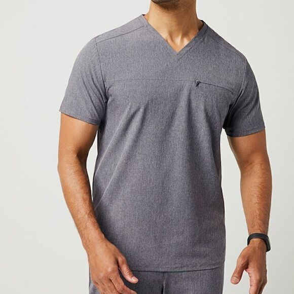 Jaanuu Refined Heathered Gray V-neck Scrub Top Large - Picture 1 of 10